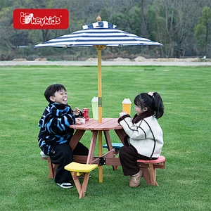Wholesale Backyard Wooden Children Picnic Furniture with 4 Stools W01D274