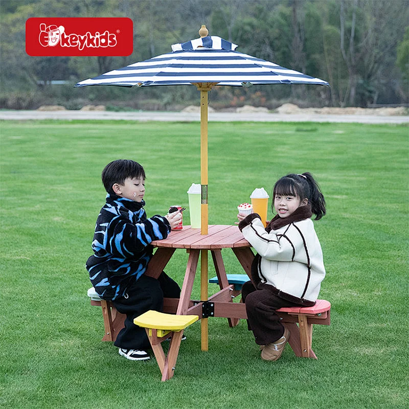 Wholesale Backyard Wooden Children Picnic Furniture with 4 Stools W01D274