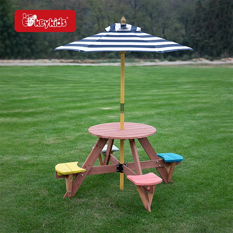 Wholesale Backyard Wooden Children Picnic Furniture with 4 Stools W01D274