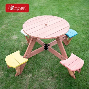 Wholesale Backyard Wooden Children Picnic Furniture with 4 Stools W01D274