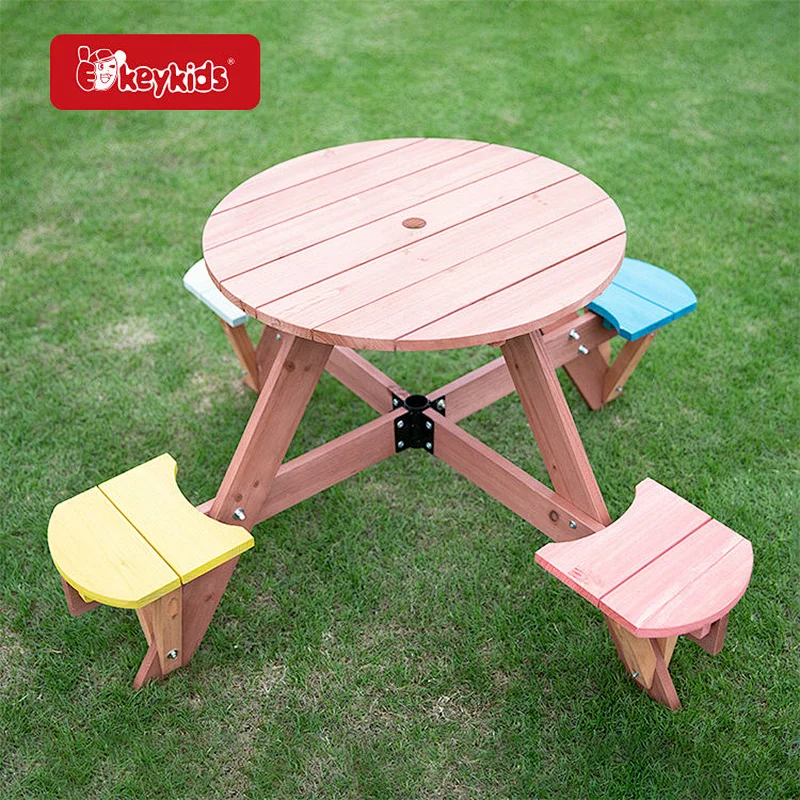 Wholesale Backyard Wooden Children Picnic Furniture with 4 Stools W01D274