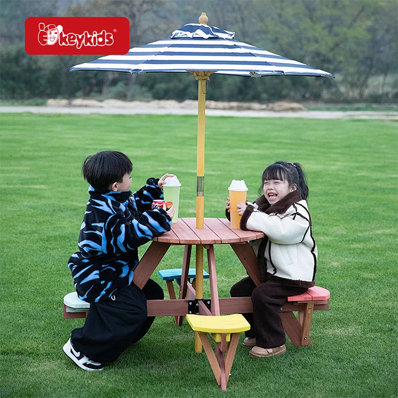 Wholesale Backyard Wooden Children Picnic Furniture with 4 Stools W01D274